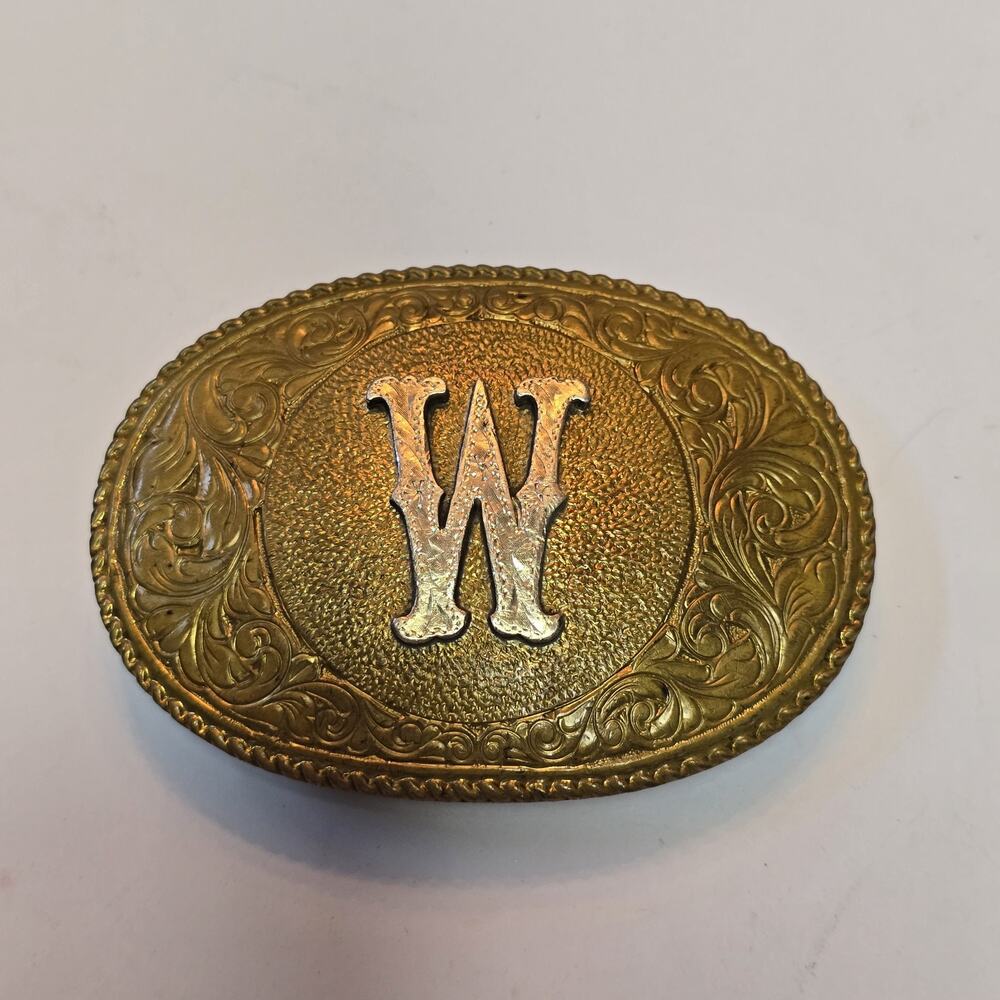 Vintage Crumrine El Arturo Bronze Western Belt Buckle M or W depending on ware